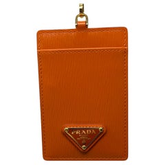 NEW Prada Orange Saffiano Leather Lanyard Wallet Card Case Bag