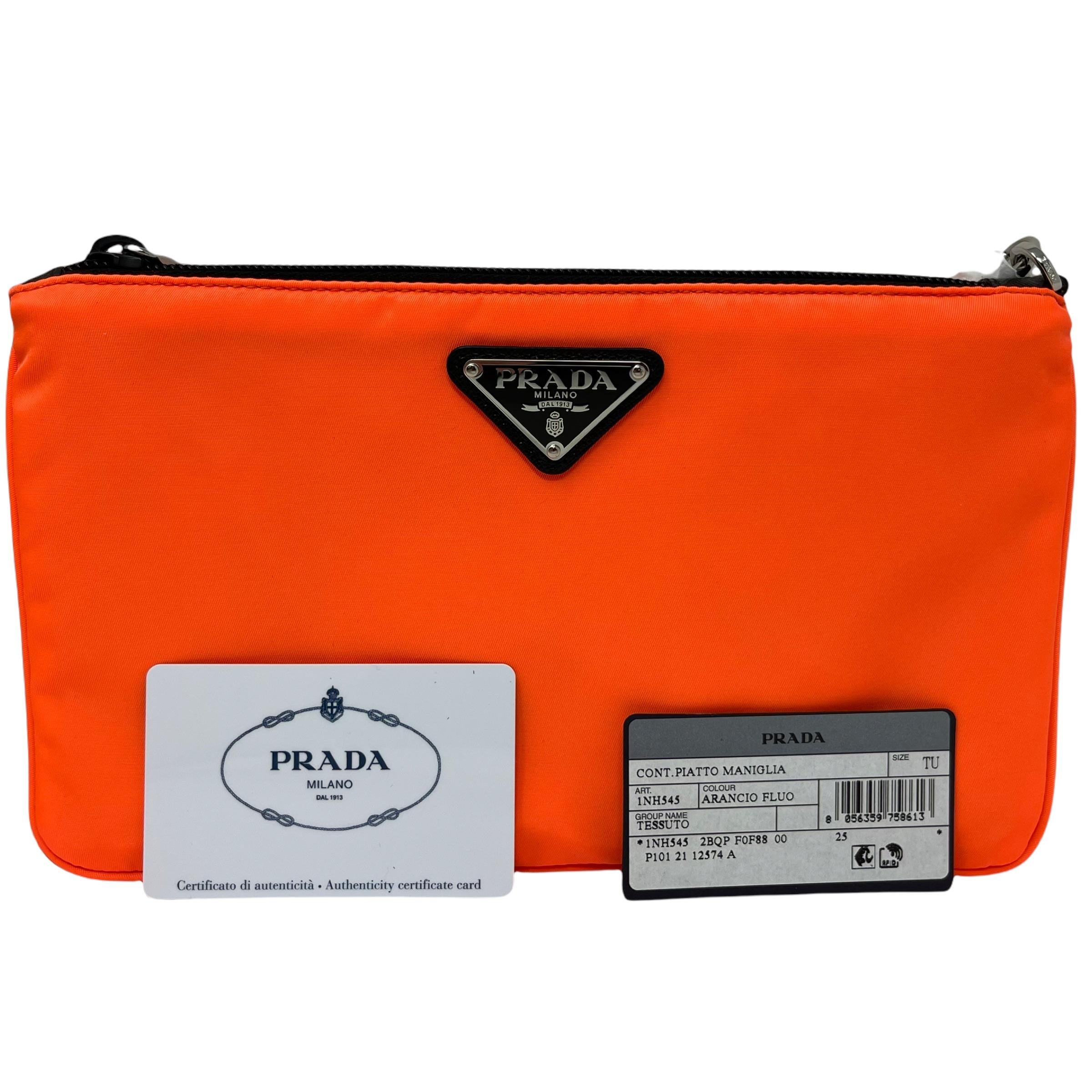 NEW Prada Orange Tessuto Pouch Nylon Case Clutch Bag For Sale at 1stDibs