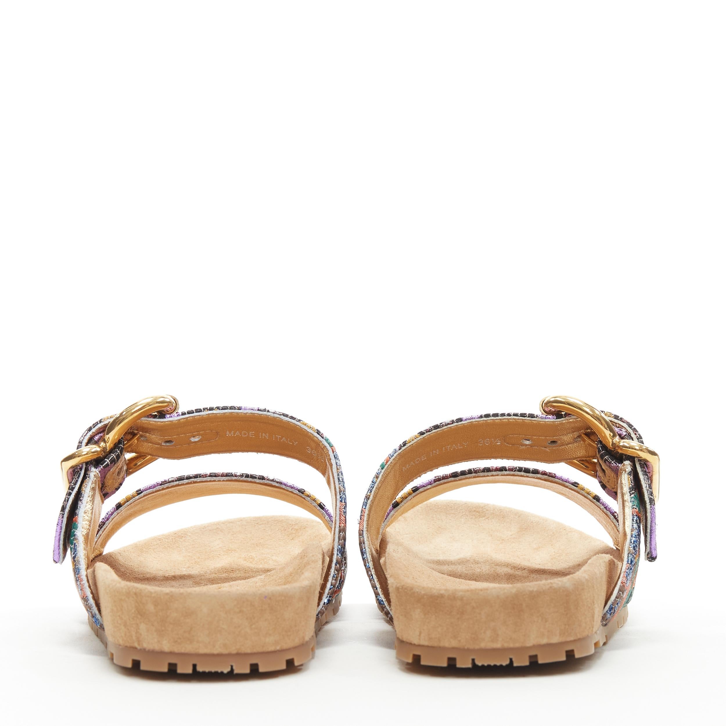 new PRADA patchwork floral jacquard gold buckle strap suede slides sandal EU38 1