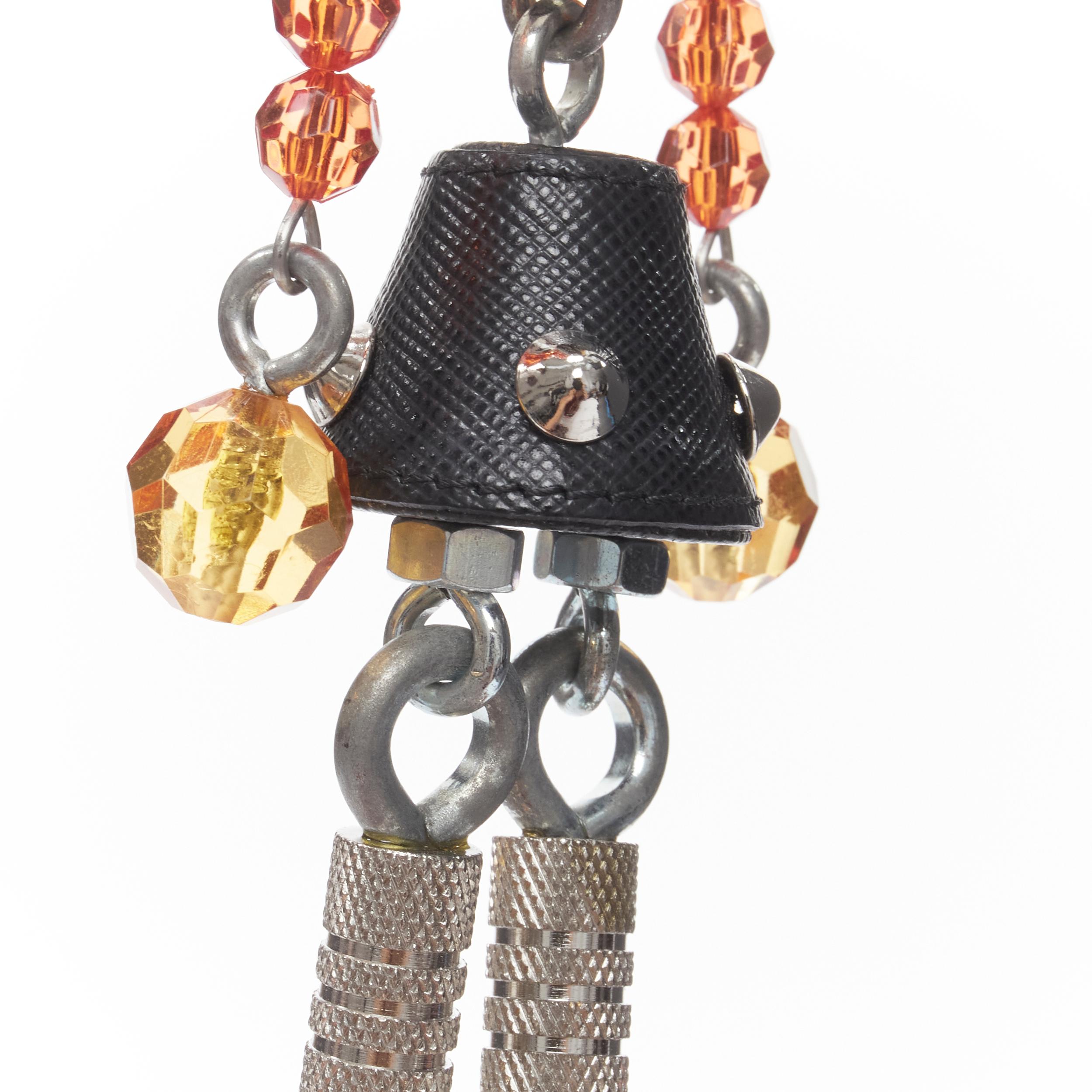 new PRADA pearl resin head beaded arms saffiano bolt hardware keychain bag charm For Sale 1