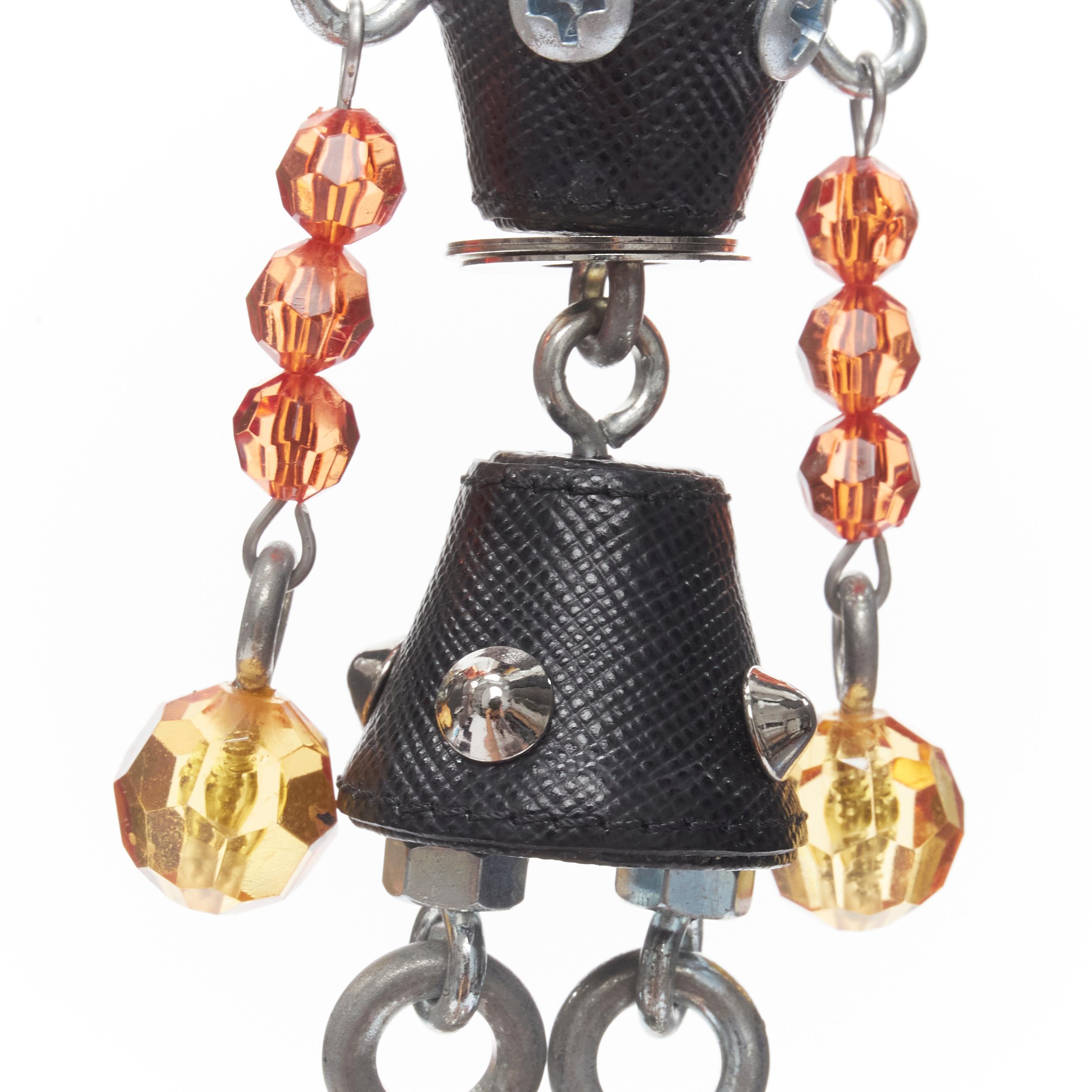 new PRADA pearl resin head beaded arms saffiano bolt hardware keychain bag charm For Sale 3