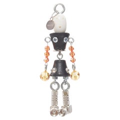 Used new PRADA pearl resin head beaded arms saffiano bolt hardware keychain bag charm