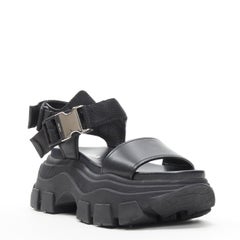 new PRADA Pegusus Monolith Thunder black calf chunky platform dad sandal EU37.5