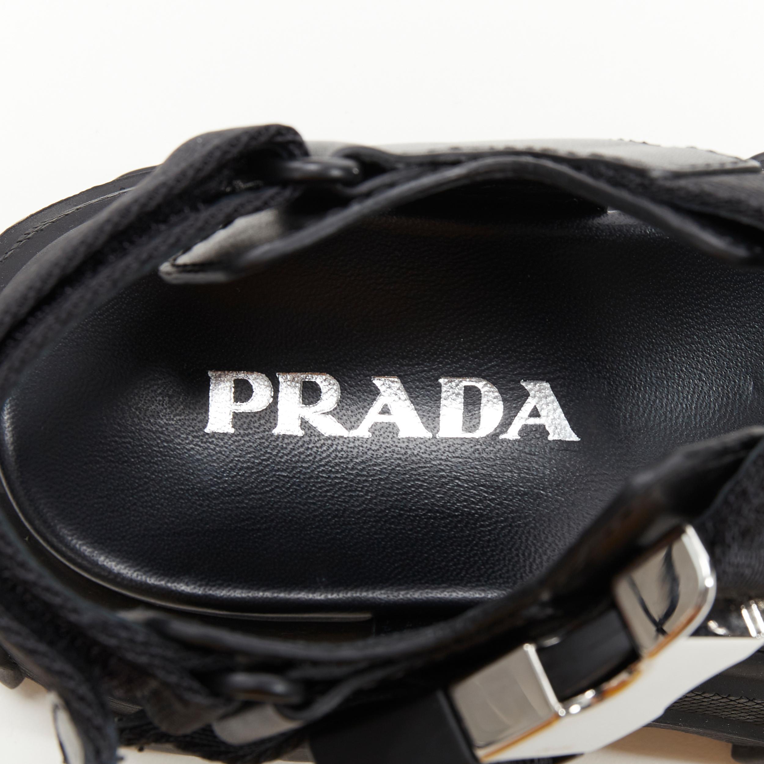 new PRADA Pegusus Monolith Thunder black leather chunky platform dad sandal EU36 2