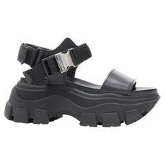 new PRADA Pegusus Monolith Thunder black leather chunky platform dad sandal EU37