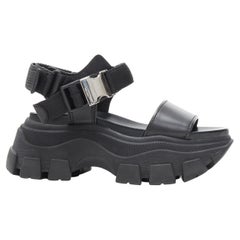 new Prada Pegusus Monolith Thunder sandalo in pelle nera con zeppa e plateau EU38