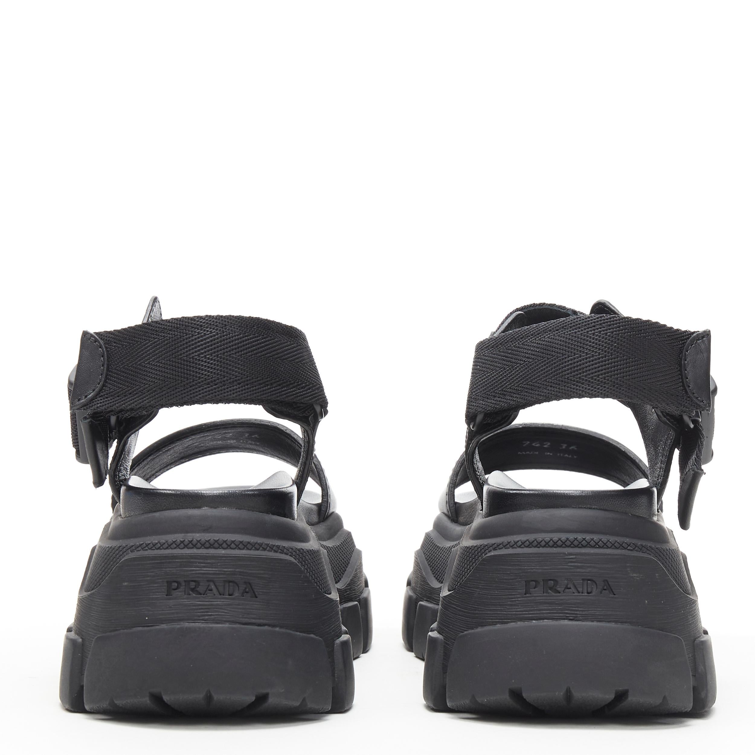 Donna new Prada Pegusus Monolith Thunder sandalo in pelle nera con plateau e tacco EU39