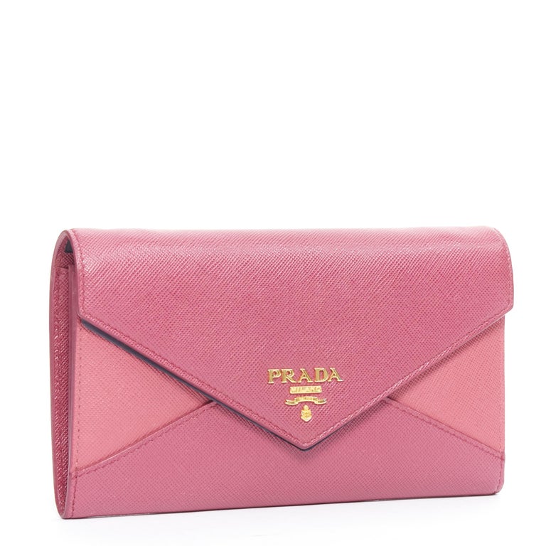 new PRADA pink diamond envelop gold logo wallet on chain crossbody clutch  bag