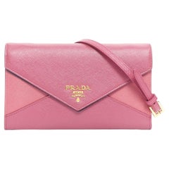 new PRADA pink diamond envelop gold logo wallet on chain crossbody clutch bag