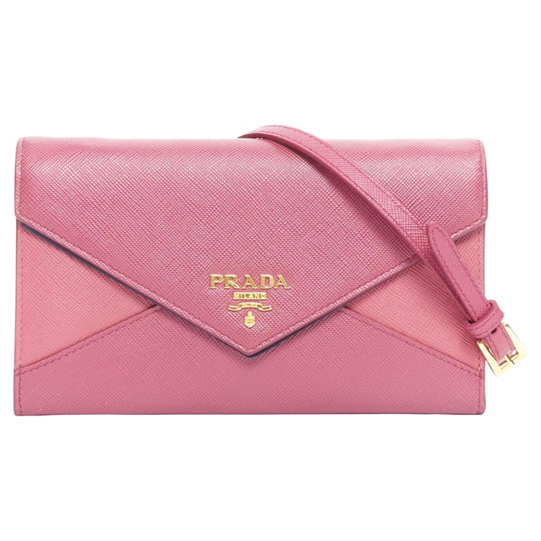 new PRADA pink diamond envelop gold logo wallet on chain crossbody