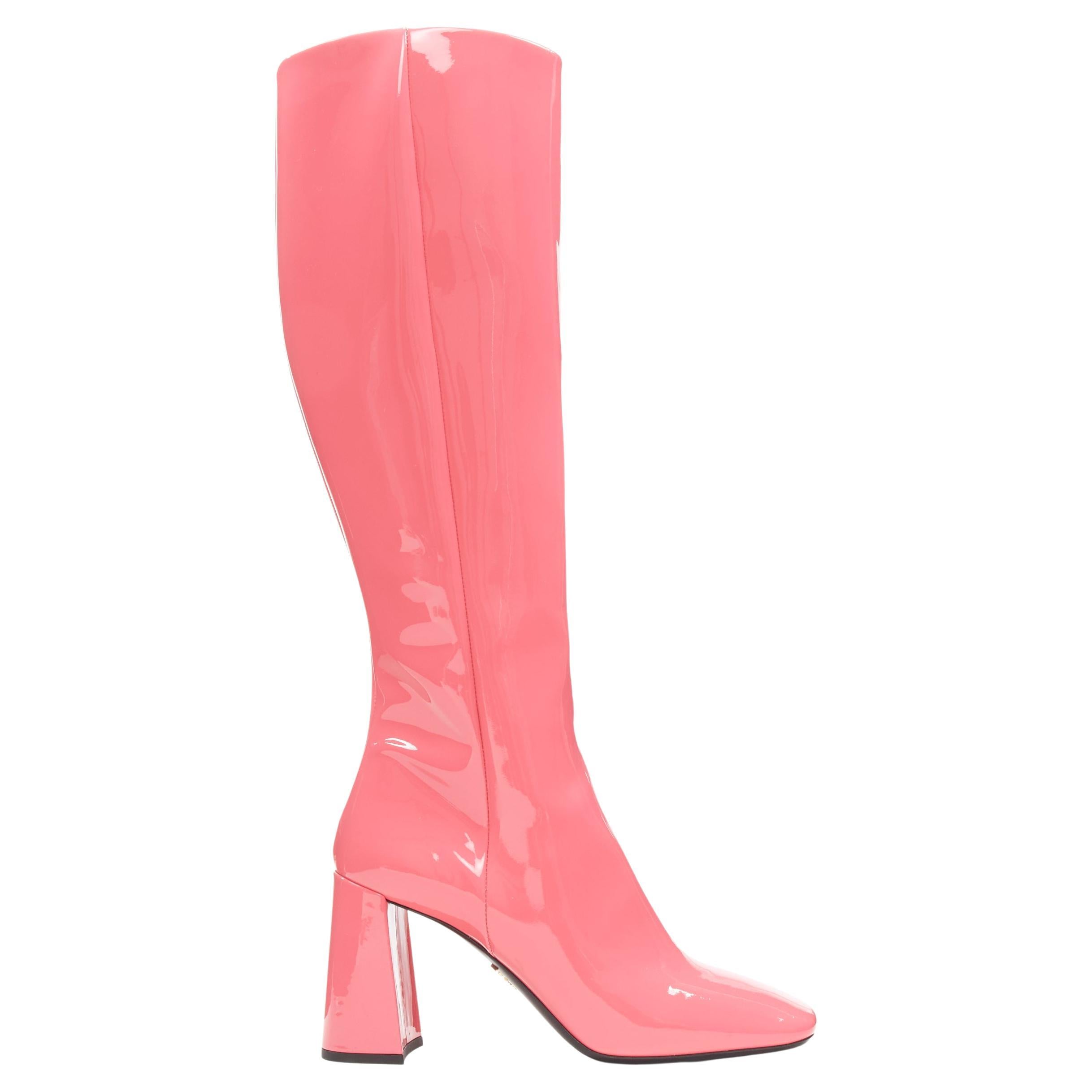 new PRADA pink patent leather square heel boots EU36 US6 at 1stDibs | pink prada  boots