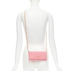 new PRADA pink saffiano gold logo flap wallet on chain clutch bag