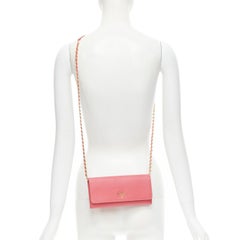 new PRADA pink saffiano leather gold logo flap crossbody chain long wallet bag