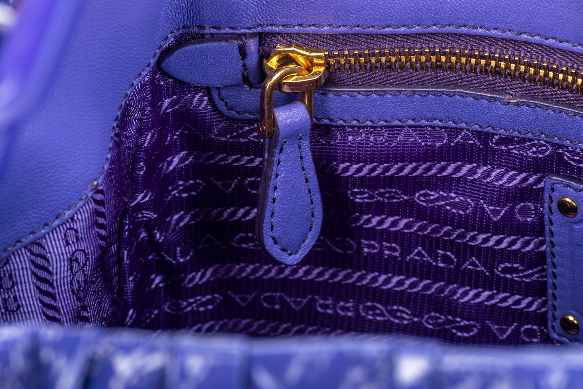 New Prada Purple Rouched Patent Tote Bag For Sale 11