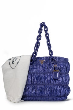 New Prada Purple Rouched Patent Tote Bag