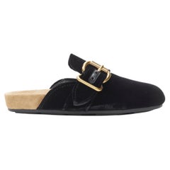 new Prada rare black velvet gold buckle round toe slip on mule clog sandal EU36