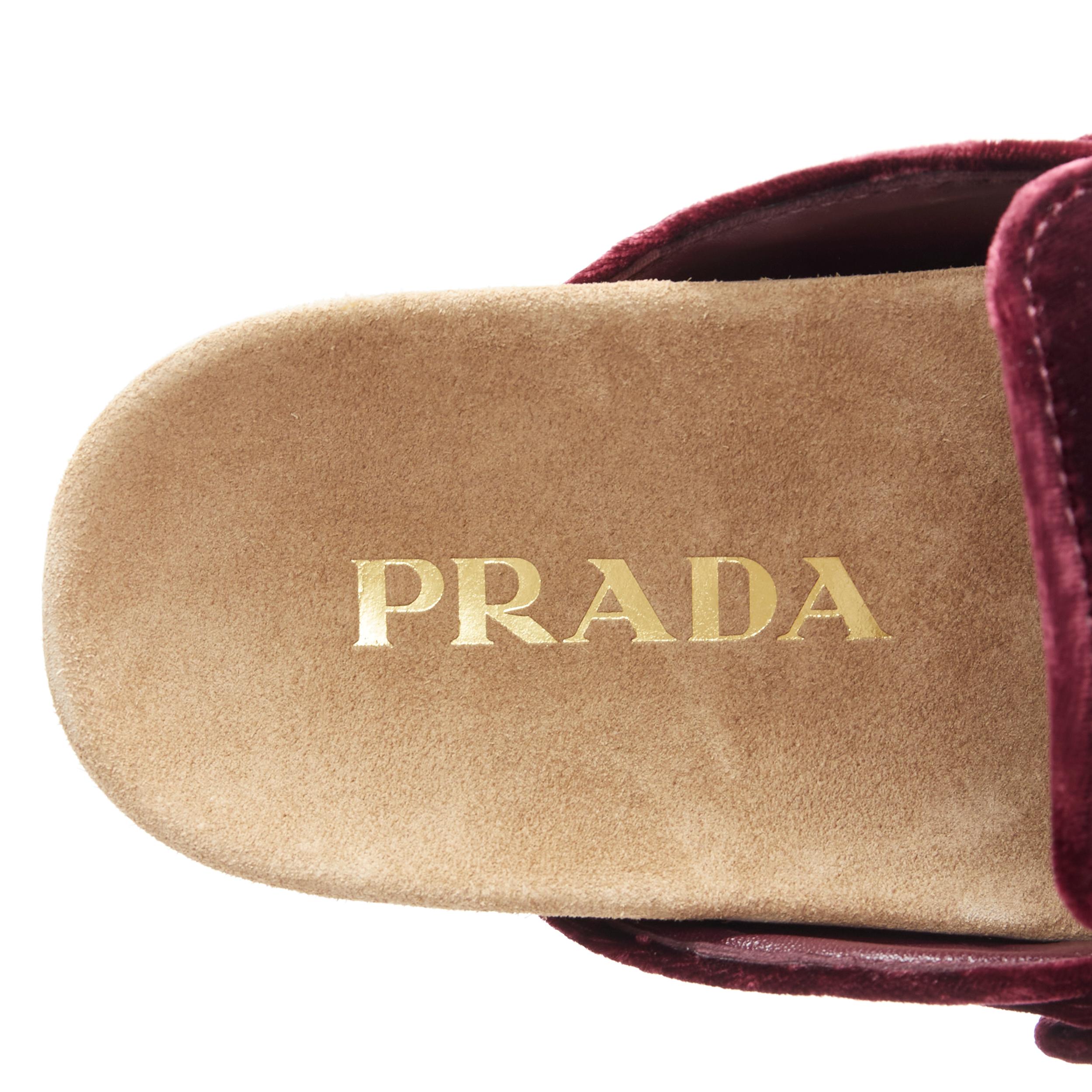 new PRADA rare burgundy red velvet gold buckle round toe slip on mule clog EU36 2