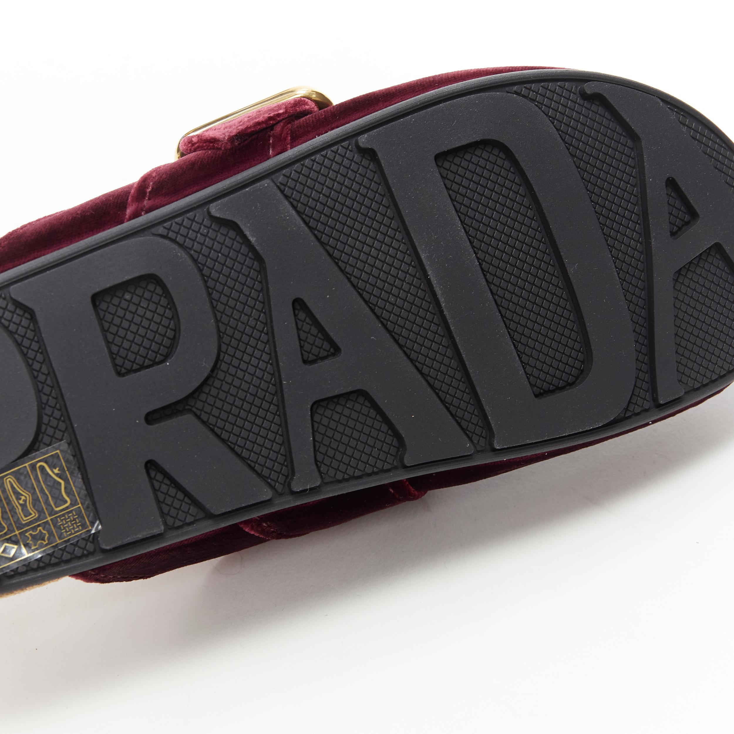 new PRADA rare burgundy red velvet gold buckle round toe slip on mule clog EU36 3
