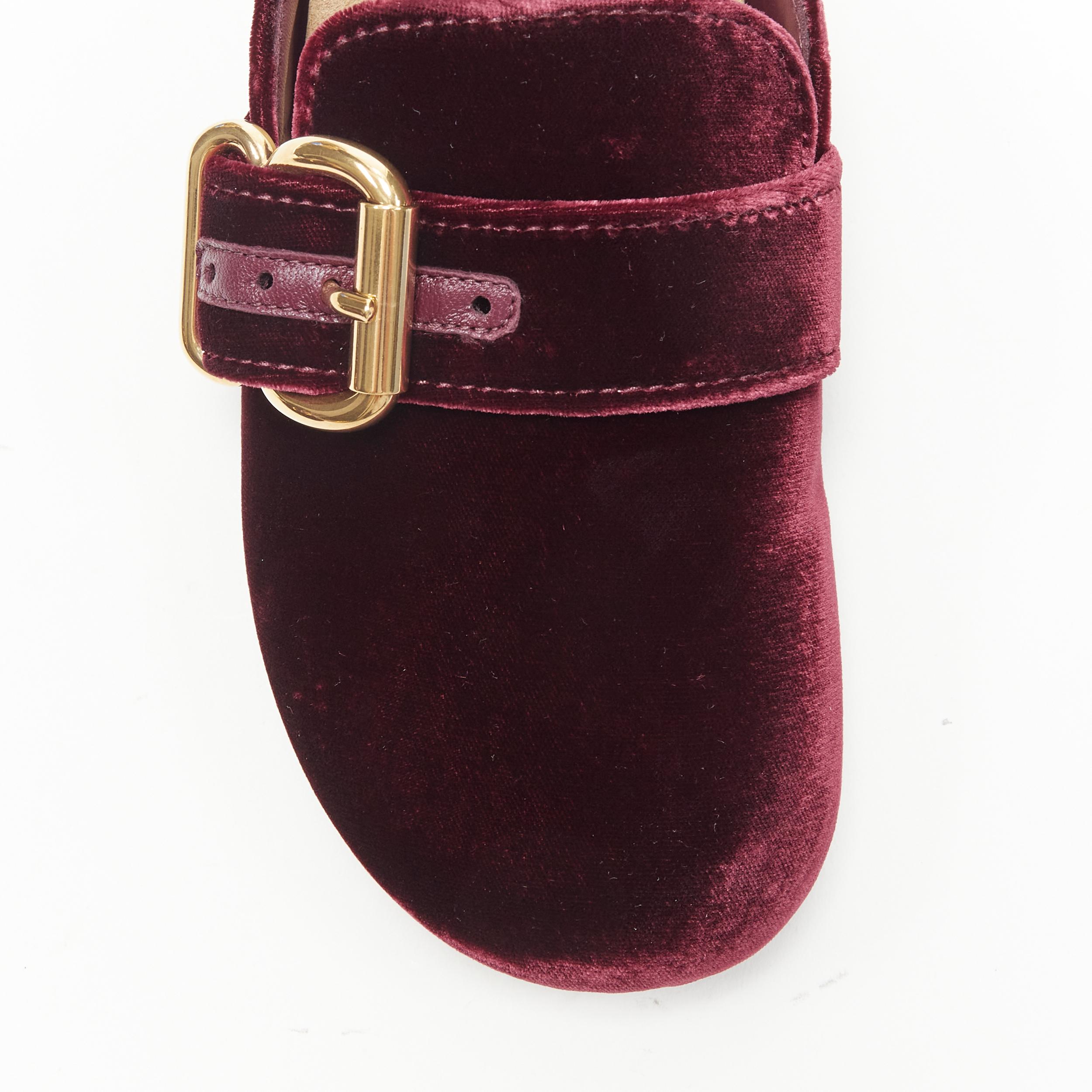 new PRADA rare burgundy red velvet gold buckle round toe slip on mule clog EU36 In New Condition In Hong Kong, NT