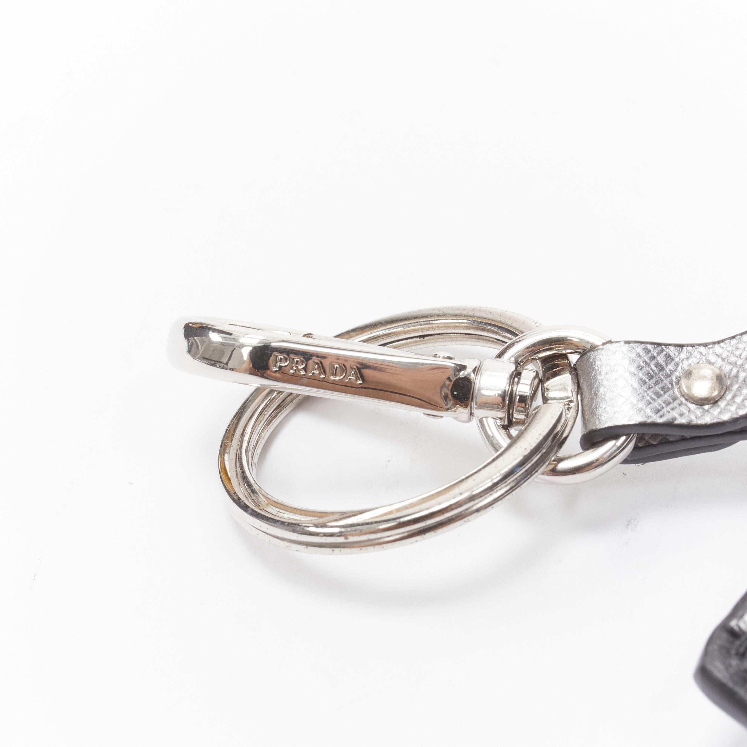 new PRADA Robot blue silver saffiano leather logo bolt pocket keyring bag charm 2