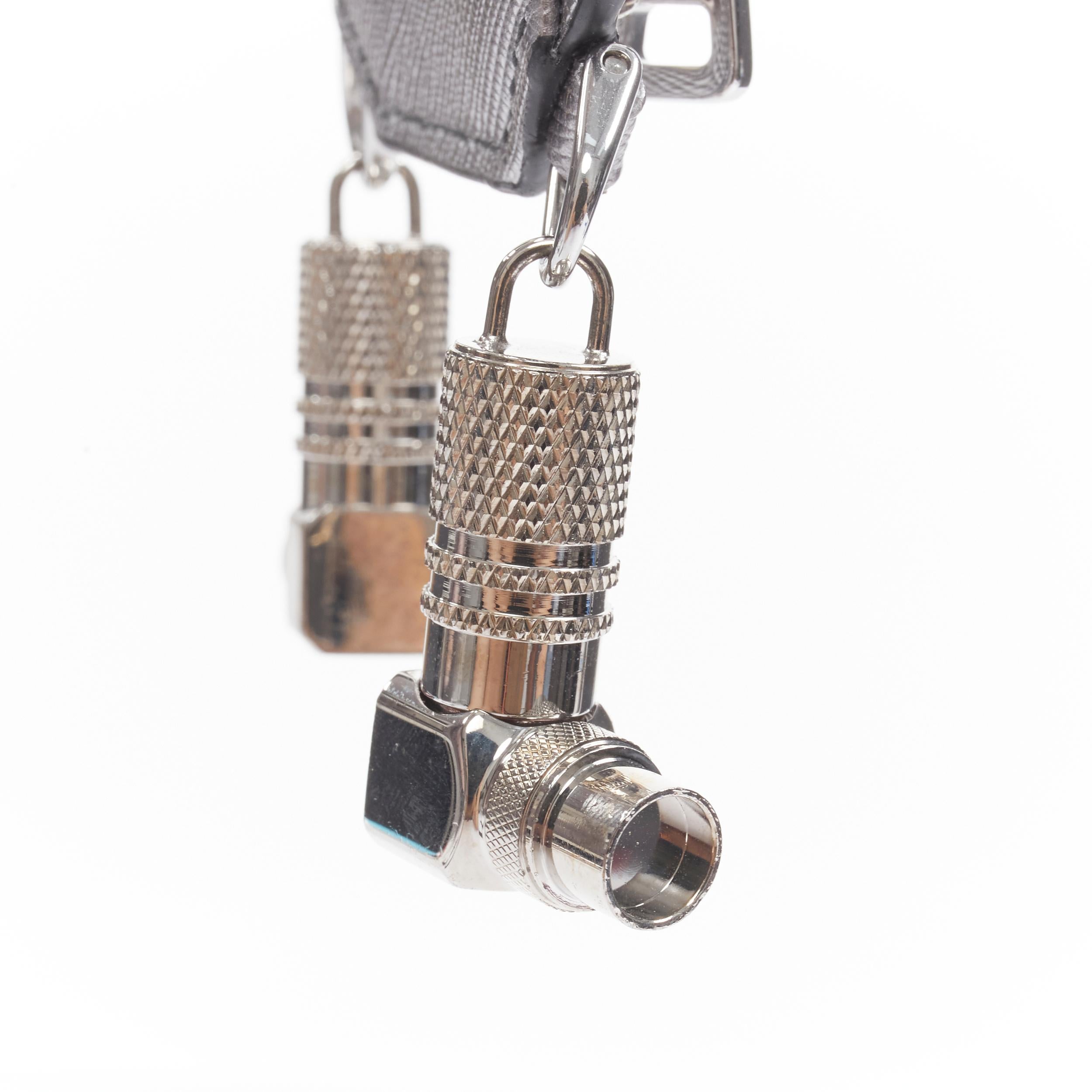 new PRADA Robot blue silver saffiano leather logo bolt pocket keyring bag charm 1