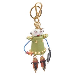 new PRADA Robot heart lips green studded hardware bolt keychain bag charm