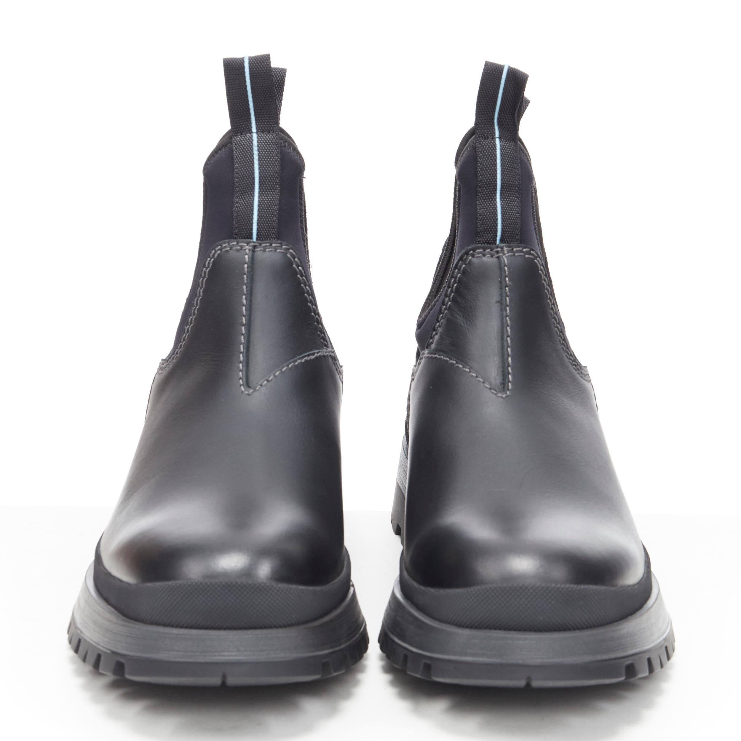 Black new PRADA Runway Brixxen black calf chunky triple sole ankle boots UK7.5 EU41.5