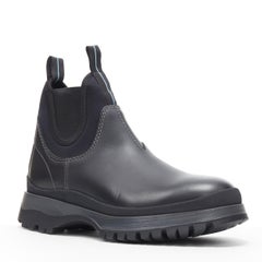 new PRADA Runway Brixxen black leather neoprene sock triple sole boot UK8 EU42