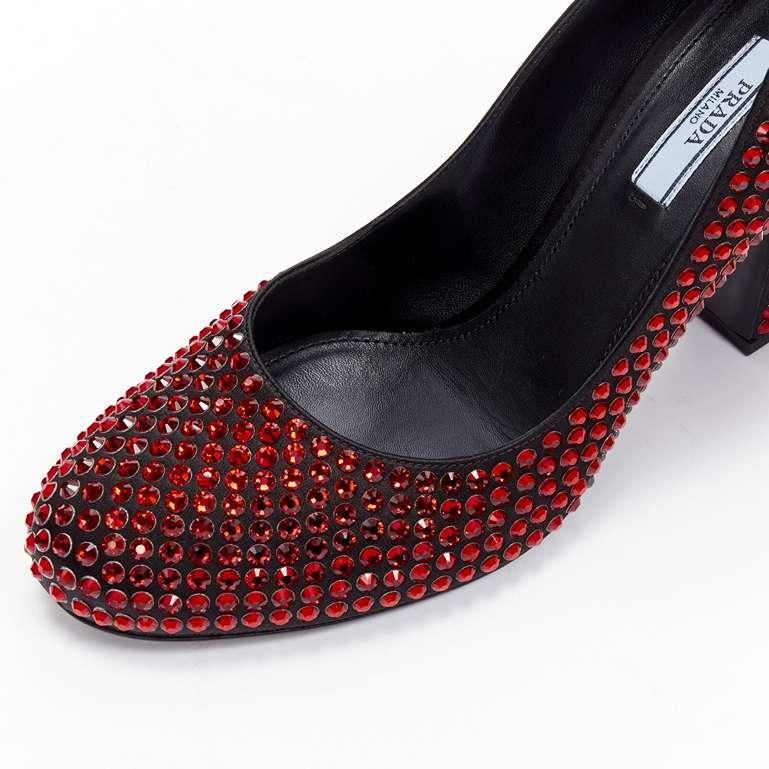 new PRADA Runway Ruby red rhinestone crystal embellished pump EU37.5 3