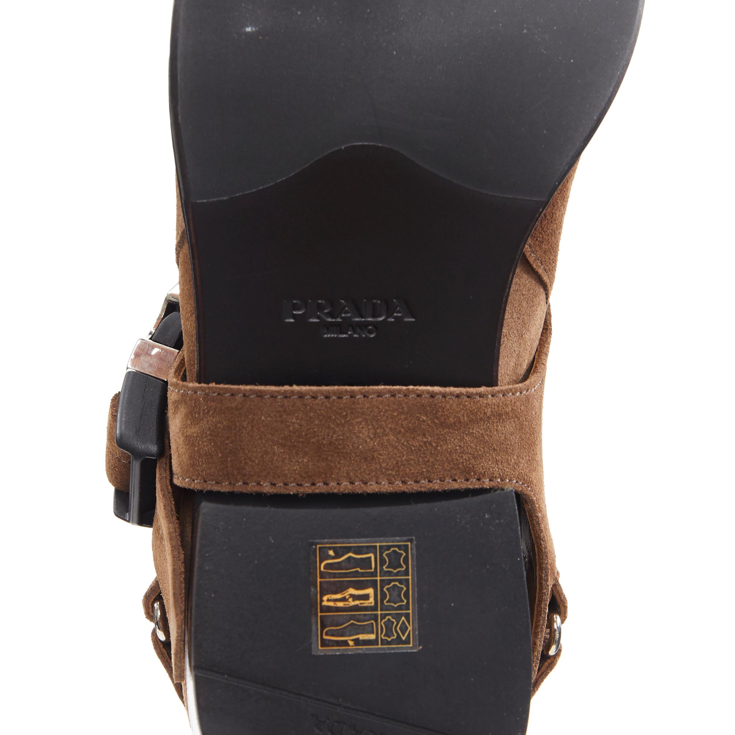 new PRADA Santiag brown suede logo buckle harness western brogue shoe EU36 6
