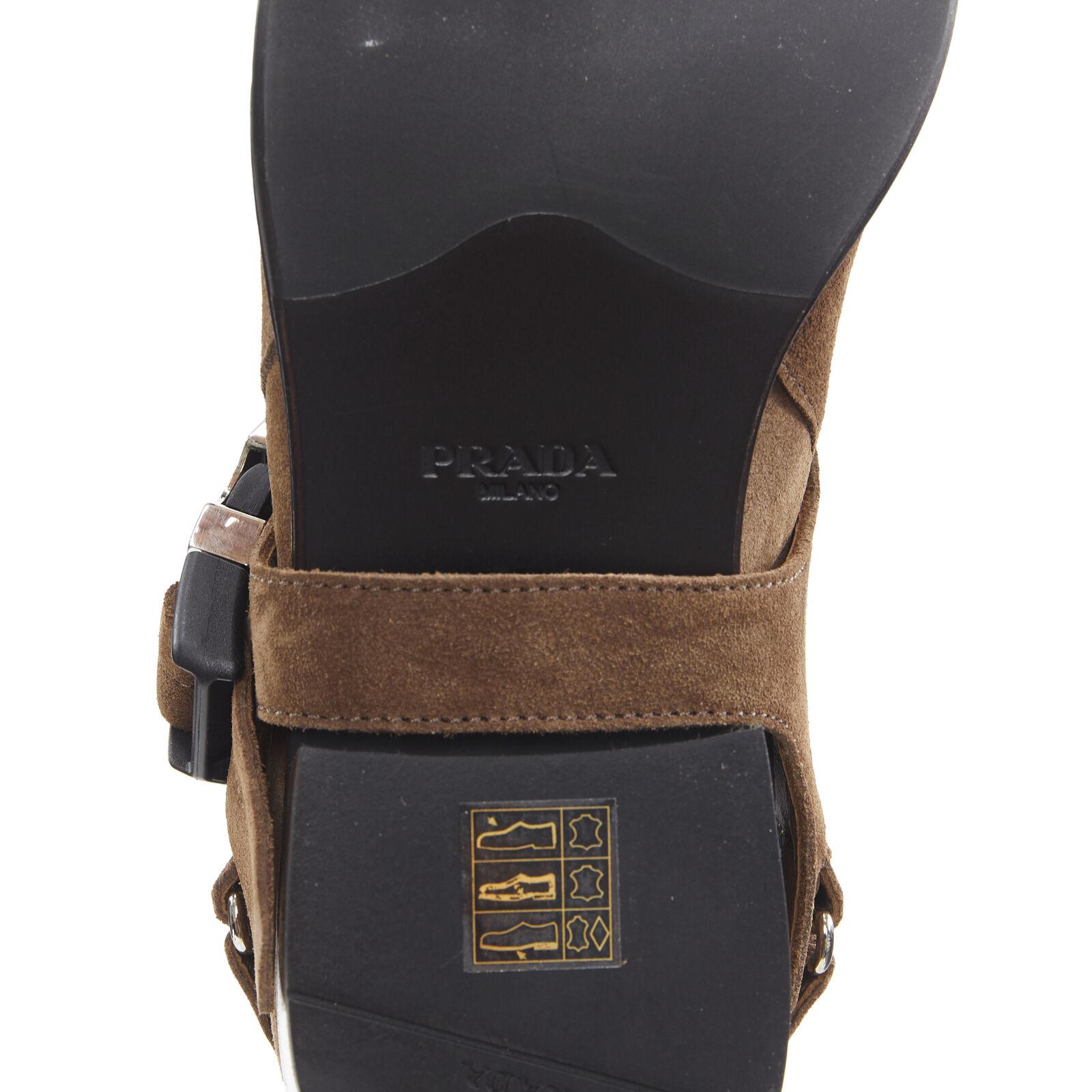 new PRADA Santiag brown suede logo buckle harness western brogue shoe EU36 For Sale 7