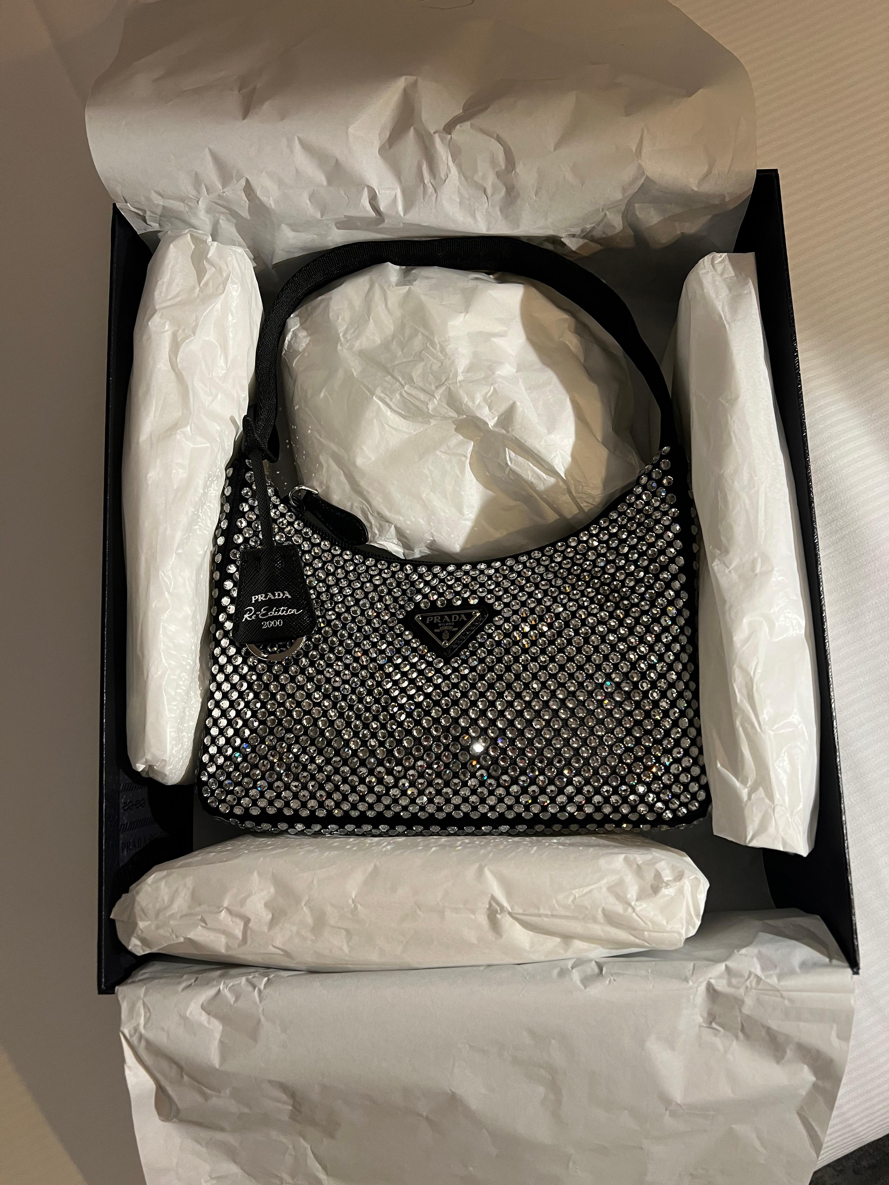 Black NEW Prada Satin Crystal Bag Re-Edition Full-Set