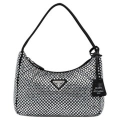 Prada Grey Satin Crystal Embellished Frame Top Handle Bag at 1stDibs