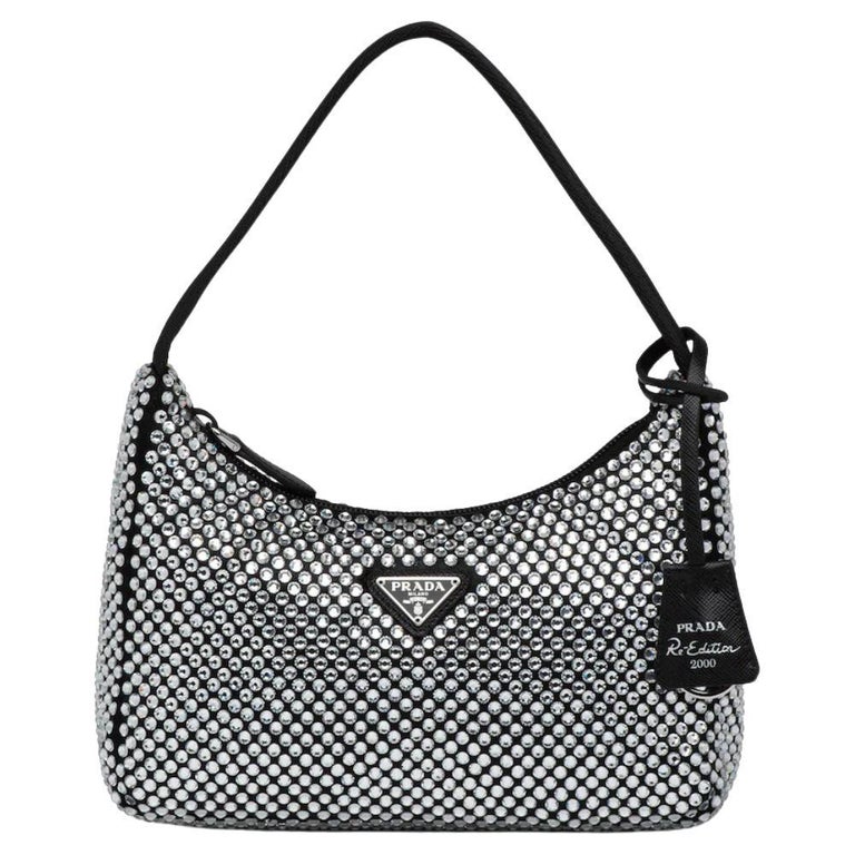 PRADA RE-EDITION BAG IN NYLON WITH CRYSTALS CROSSBODY BAG WITH A POUCH