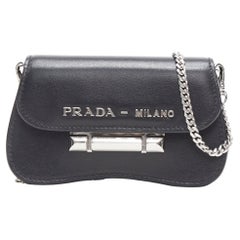 new PRADA Sidonie black calf city micro push clasp bandolier micro shoulder bag