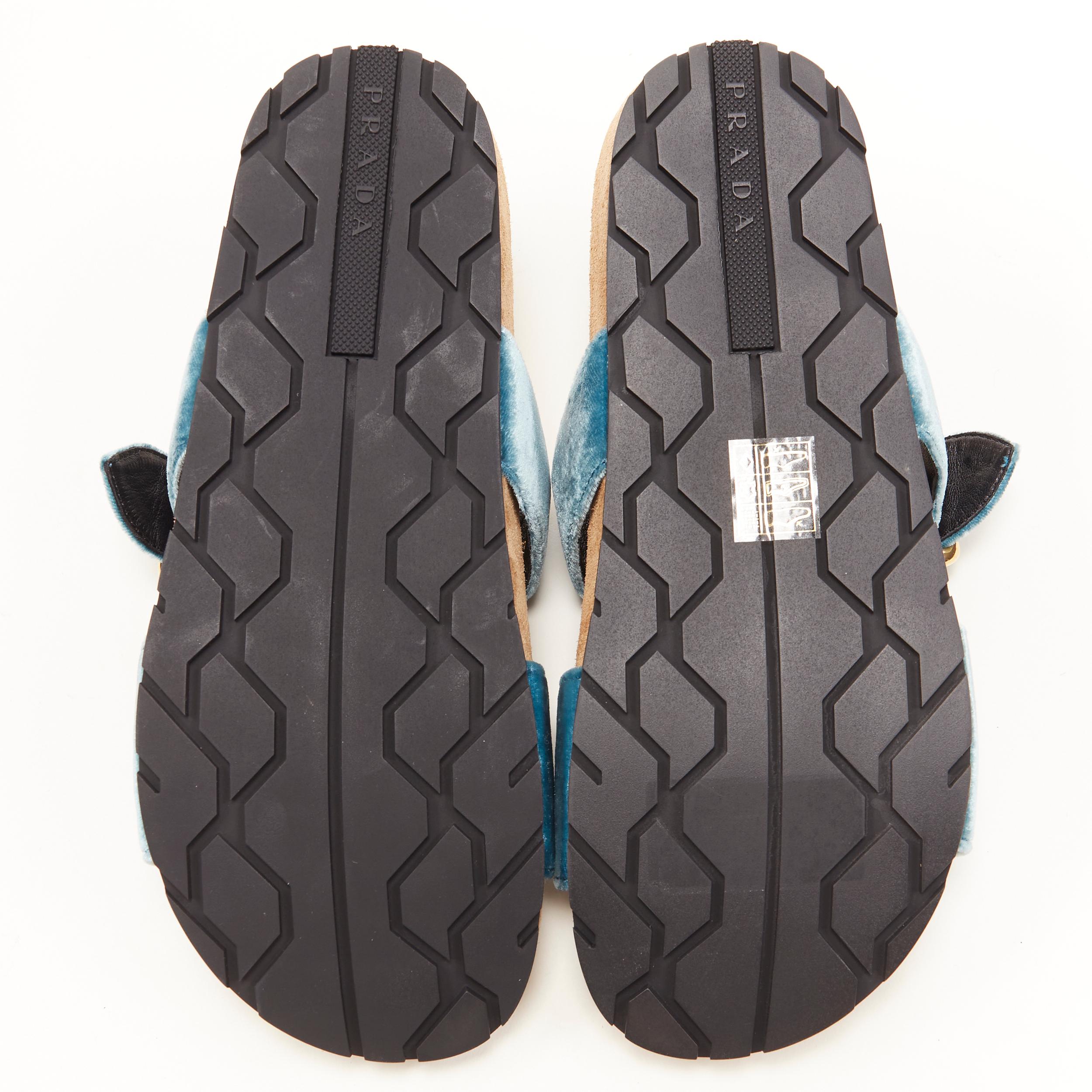 new PRADA sky blue velvet strap gold buckle slides flat sandals EU37 6
