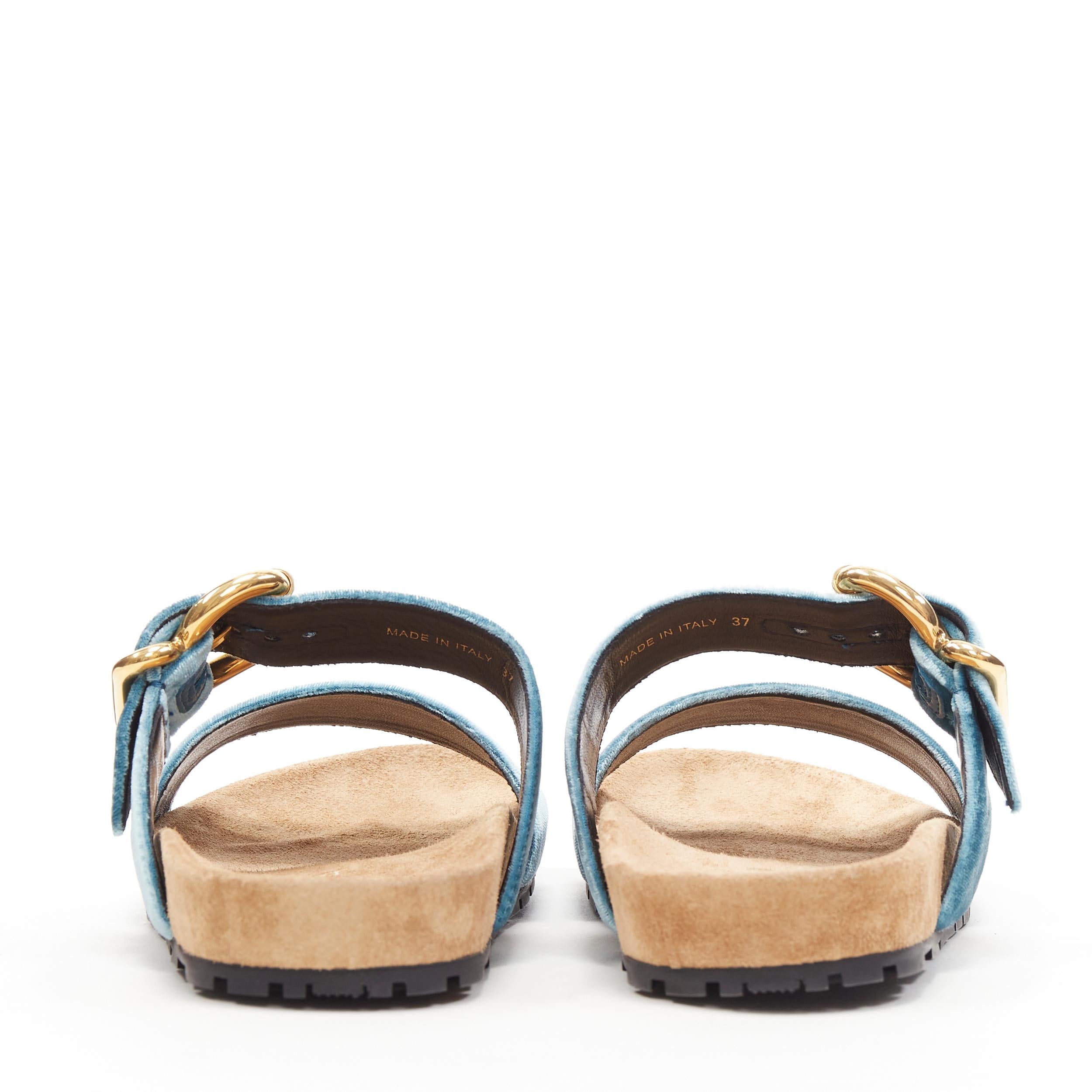 new PRADA sky blue velvet strap gold buckle slides flat sandals EU37 1
