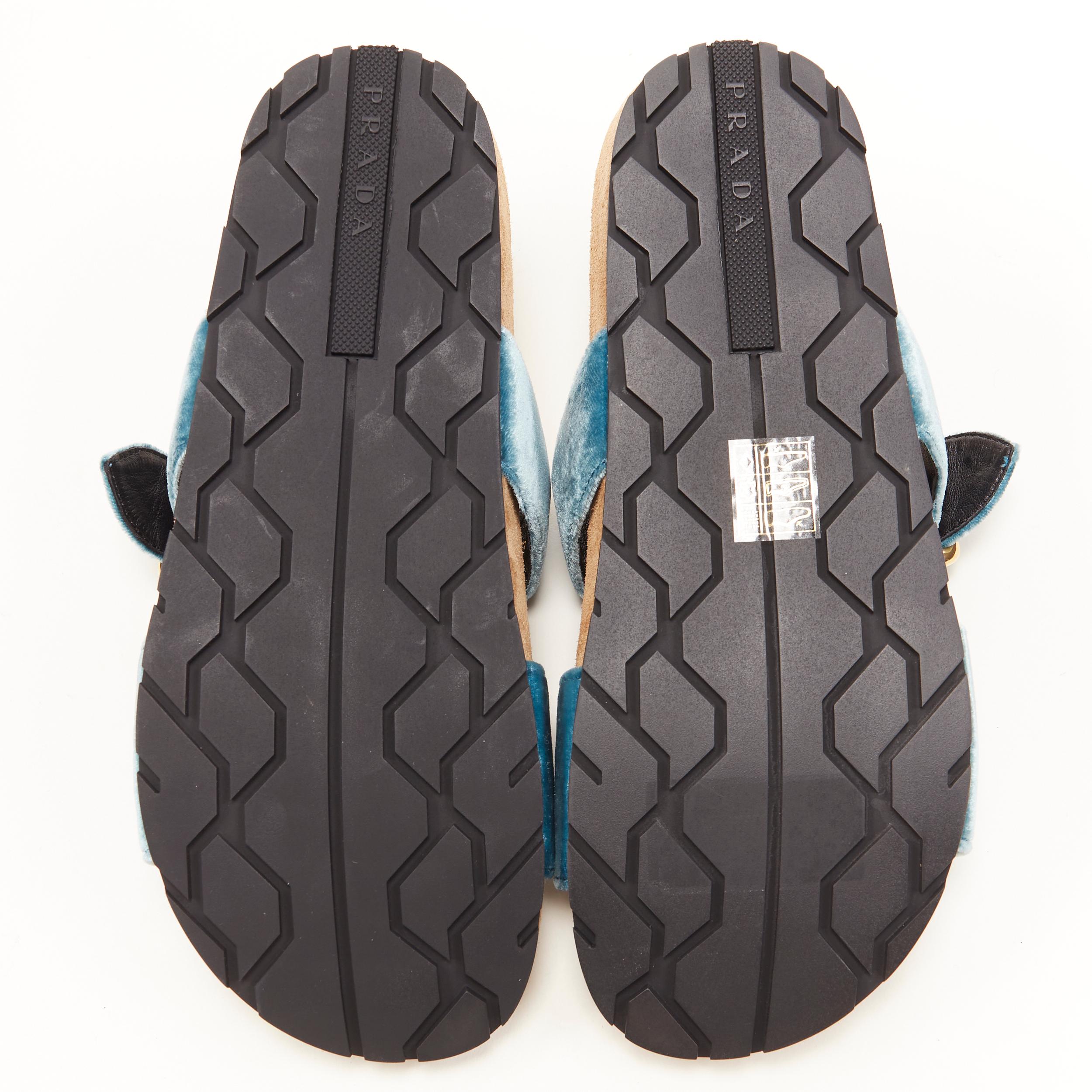 new PRADA sky blue velvet strap gold buckle slides flat sandals EU37.5 4