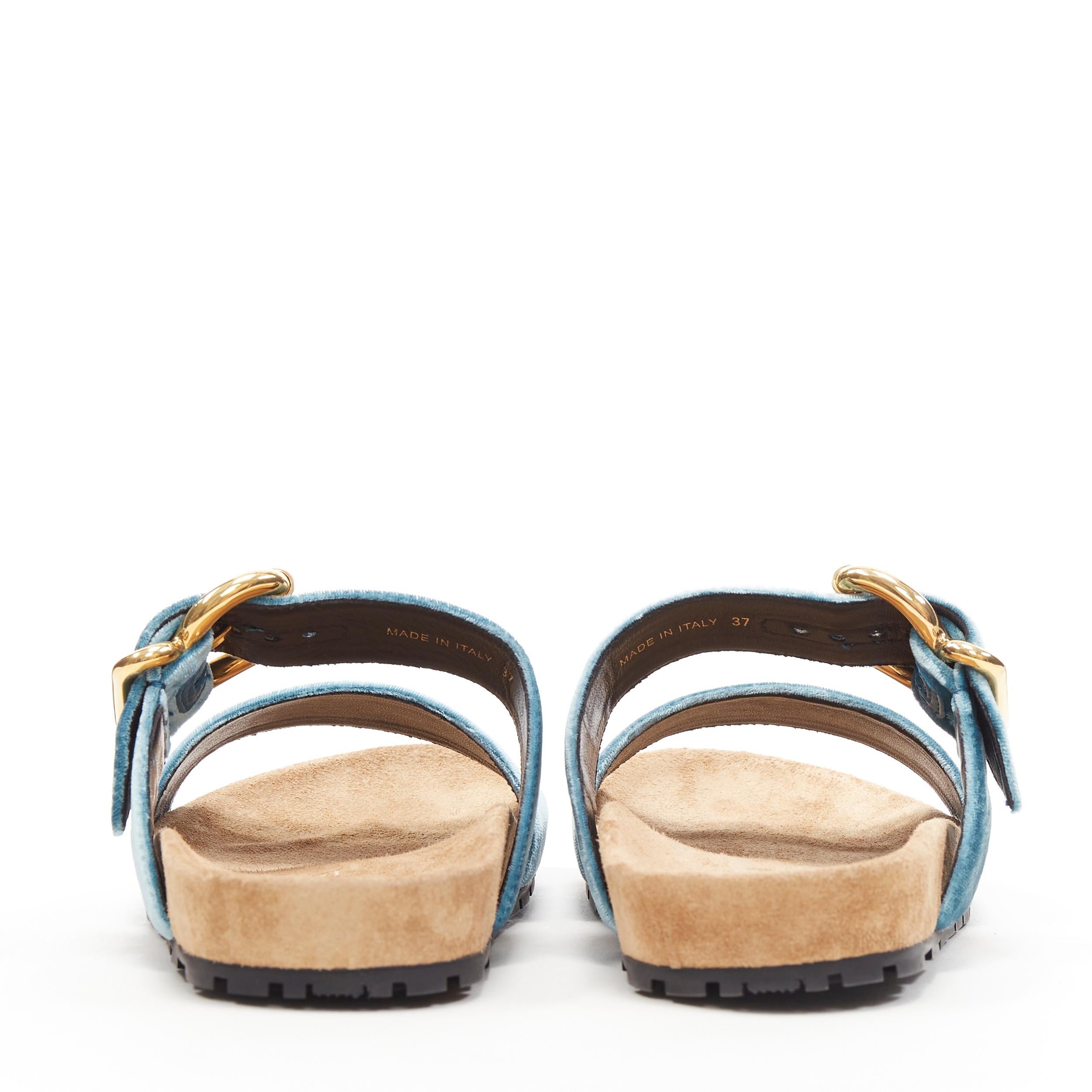 new PRADA sky blue velvet strap gold buckle slides flat sandals EU37.5 In New Condition In Hong Kong, NT