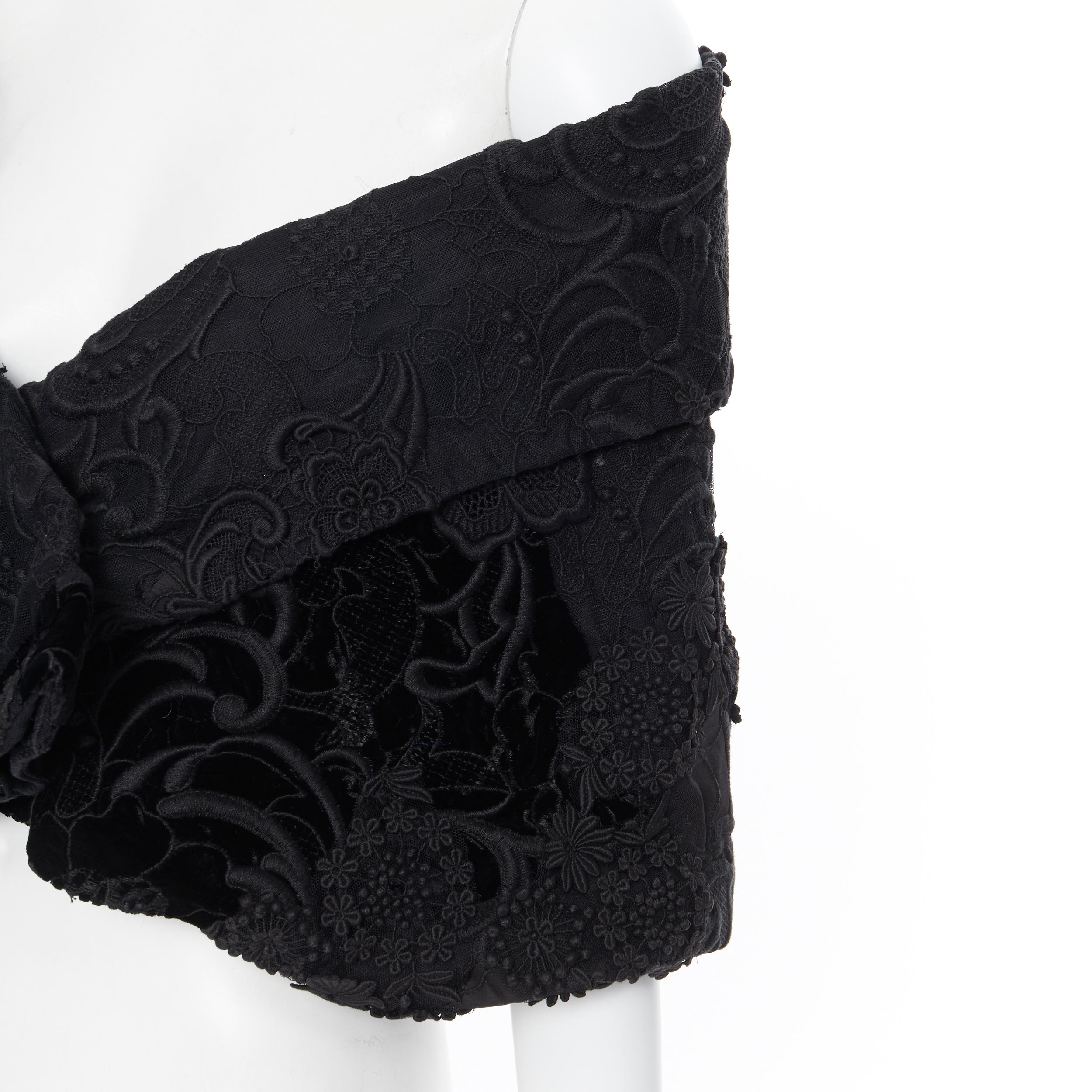 new PRADA Special Edition black 3D floral embroidered off shoulder shawl cape 
Reference: TGAS/A06024 
Brand: Prada 
Designer: Miuccia Prada 
Collection: Special Edition Label Runway
Color: Black 
Pattern: Floral 
Closure: Button 
Extra Detail: