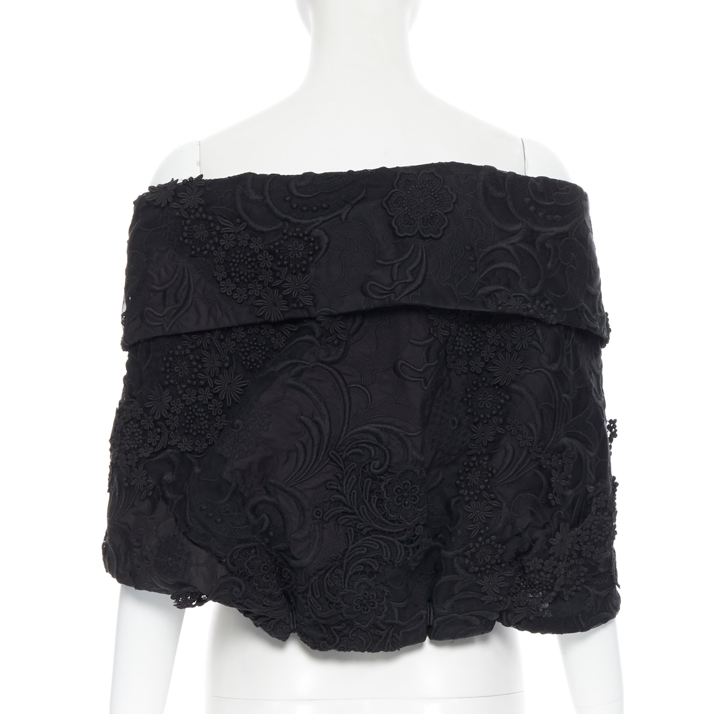 Black new PRADA Special Edition black 3D floral embroidered off shoulder shawl cape