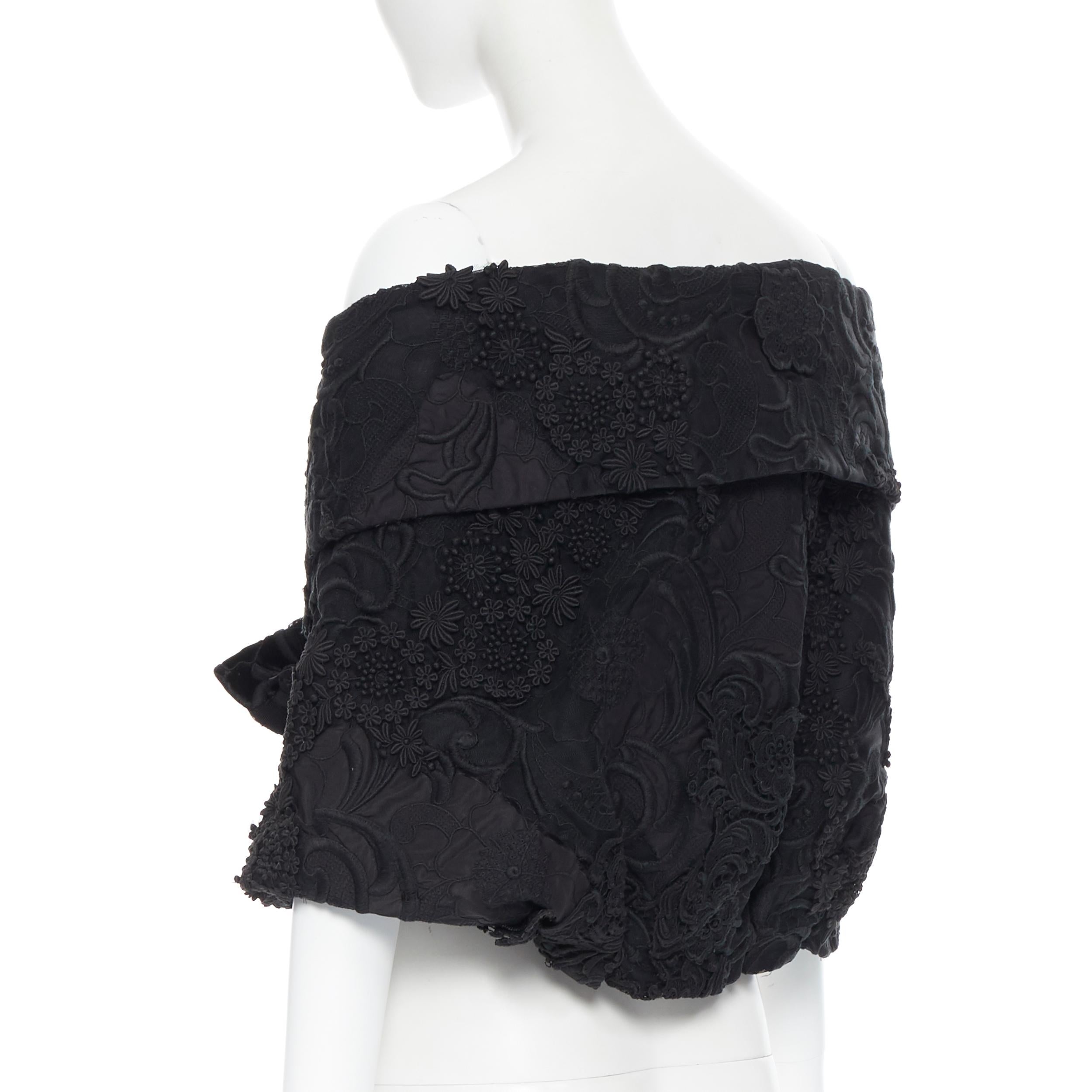 new PRADA Special Edition black 3D floral embroidered off shoulder shawl cape In New Condition In Hong Kong, NT