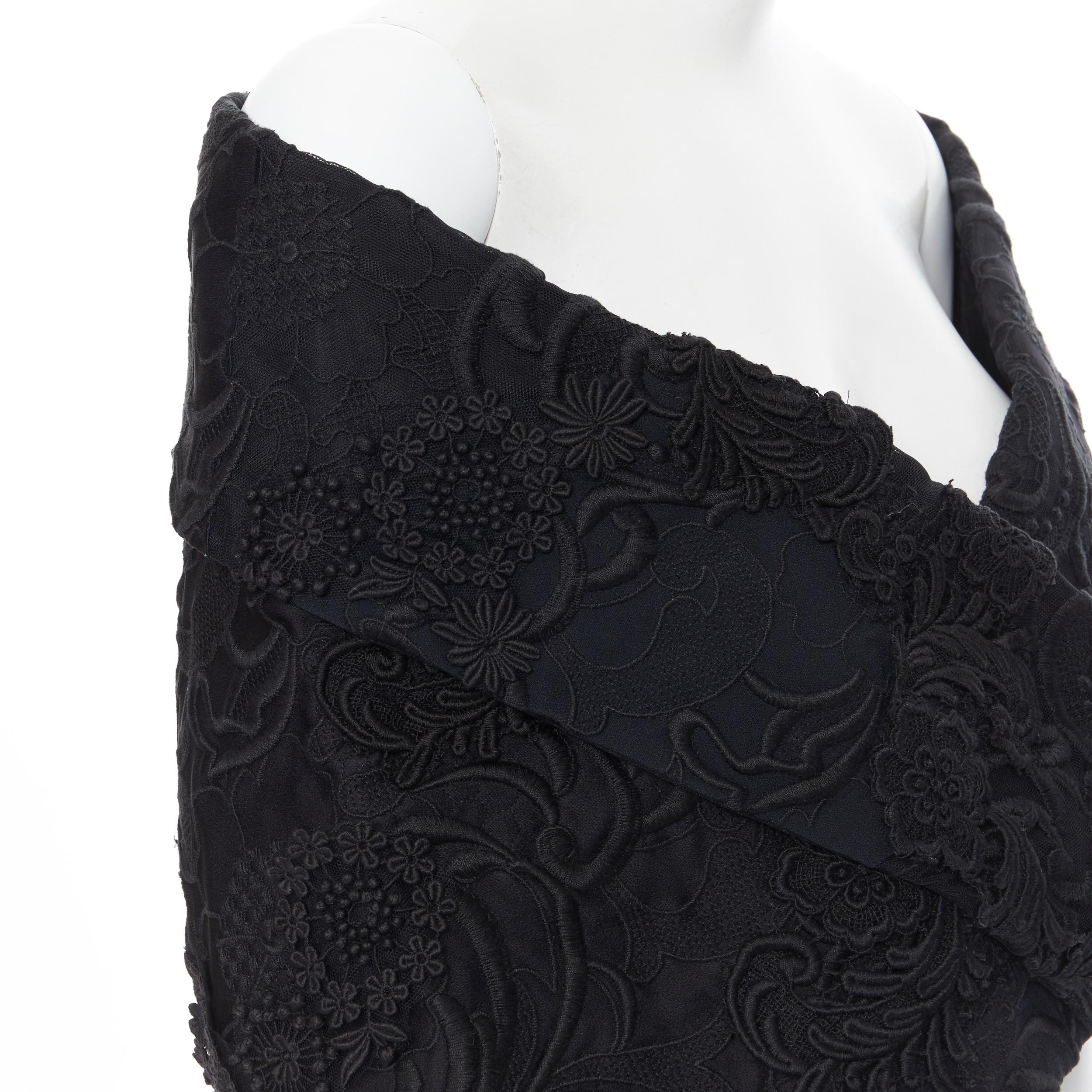 Women's new PRADA Special Edition black 3D floral embroidered off shoulder shawl cape