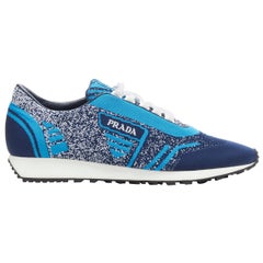 new PRADA Sport Knit blue black logo sock knit low top sneakers UK8 US9 EU42