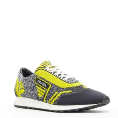new PRADA Sport Knit yellow black logo sock knit low top sneakers UK8 US9 EU42