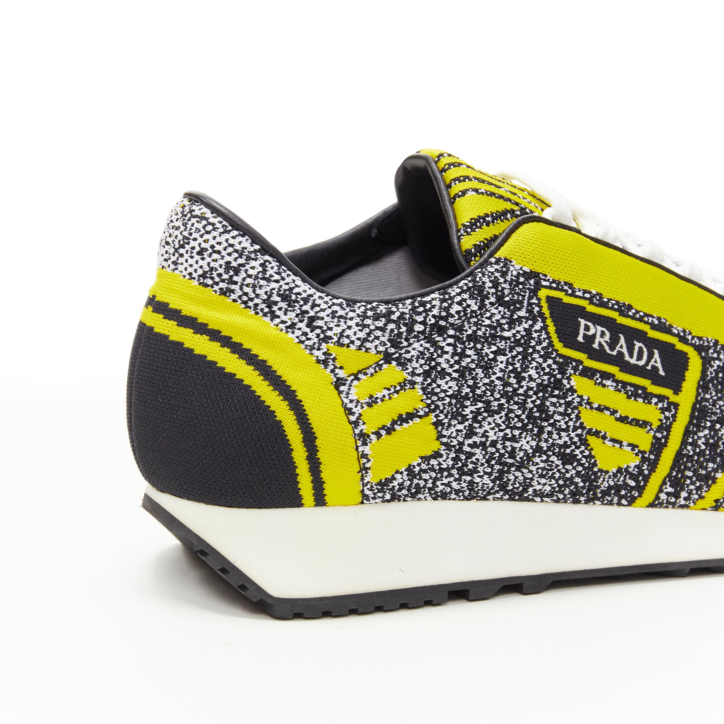 new PRADA Sport Knit yellow black logo sock knit low top sneakers UK8.5 EU42.5 2
