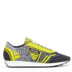 new PRADA Sport Knit yellow black logo sock knit low top sneakers UK8.5 EU42.5