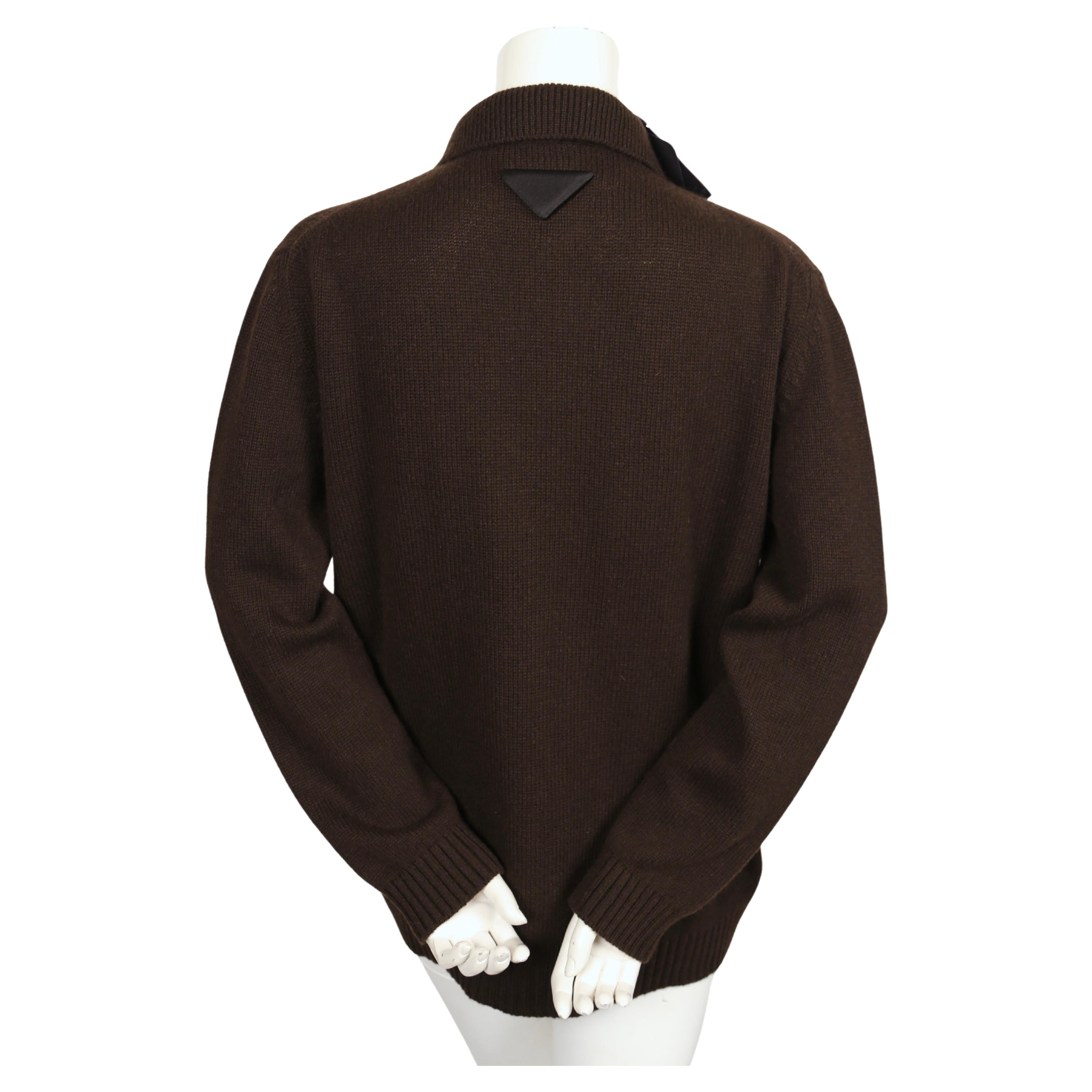 new PRADA spring 2022 brown cashmere polo sweater with integrated bra For Sale 1