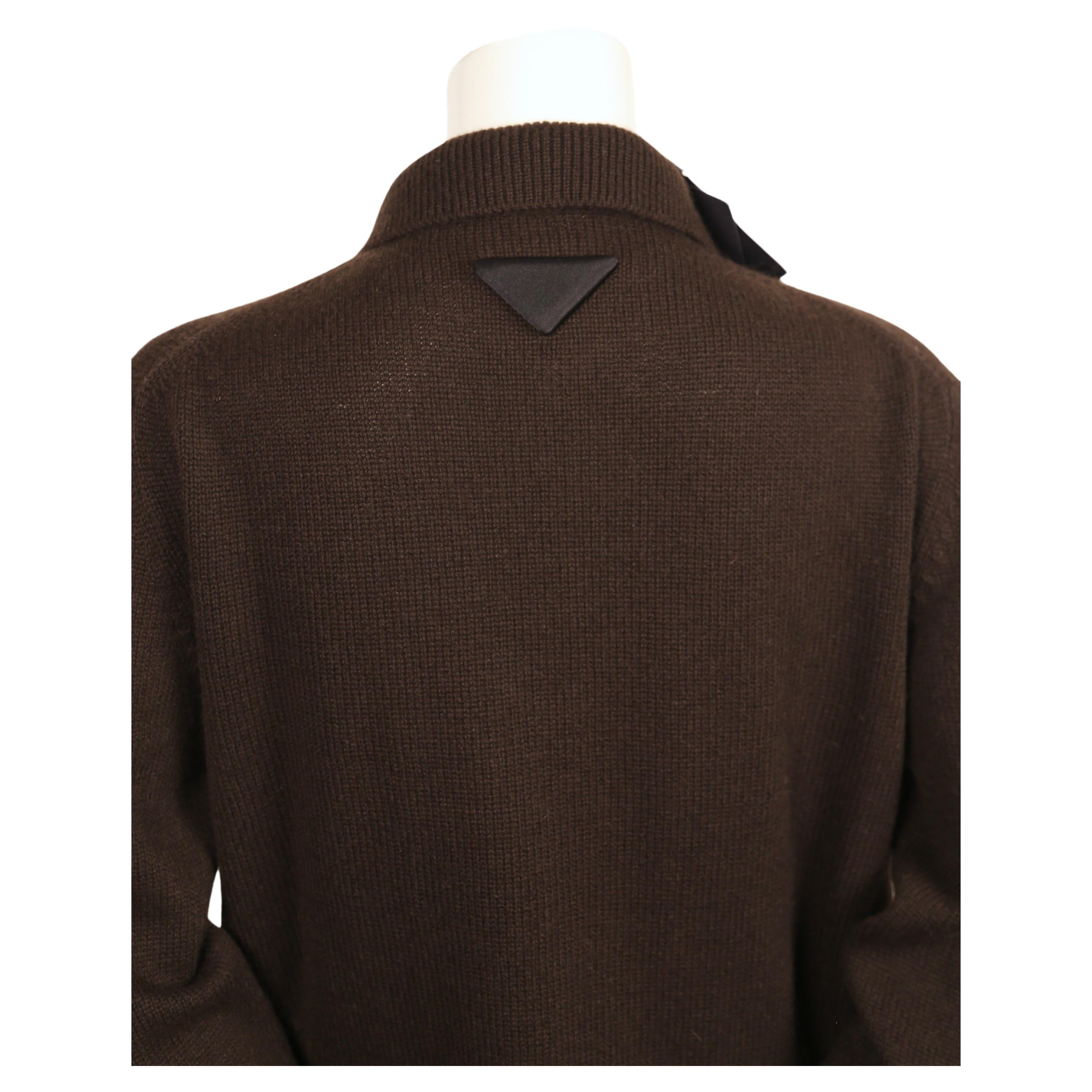 new PRADA spring 2022 brown cashmere polo sweater with integrated bra For Sale 2