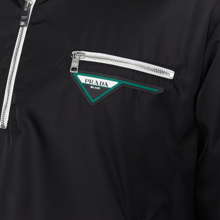 new PRADA SS19 Runway black triangle rubber logo half zip pullover jacket  IT48 M at 1stDibs | prada pullover jacket, prada half zip jacket, new prada  jacket